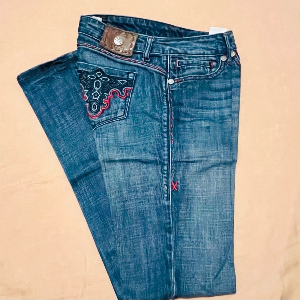 Antik Denim Blue Jeans with Embroidered Accents